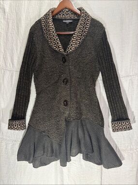 Metric Knits Asymmetric Peplum Sweater Cardigan Wool Blend Large Boho Chic